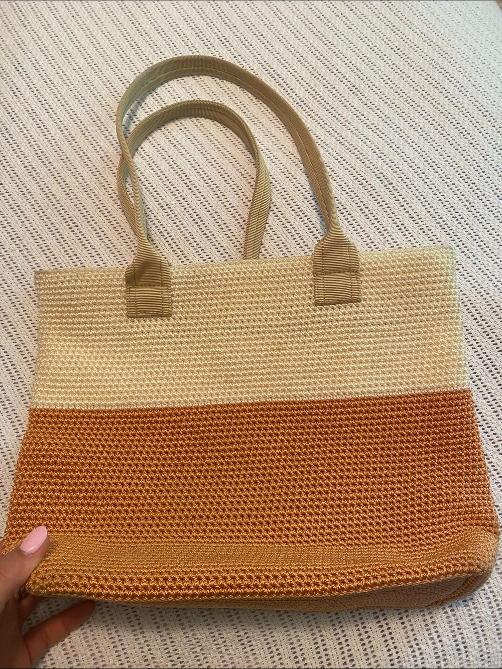 Neutral Two-Tone Straw Tote Bag - Cream & Brown